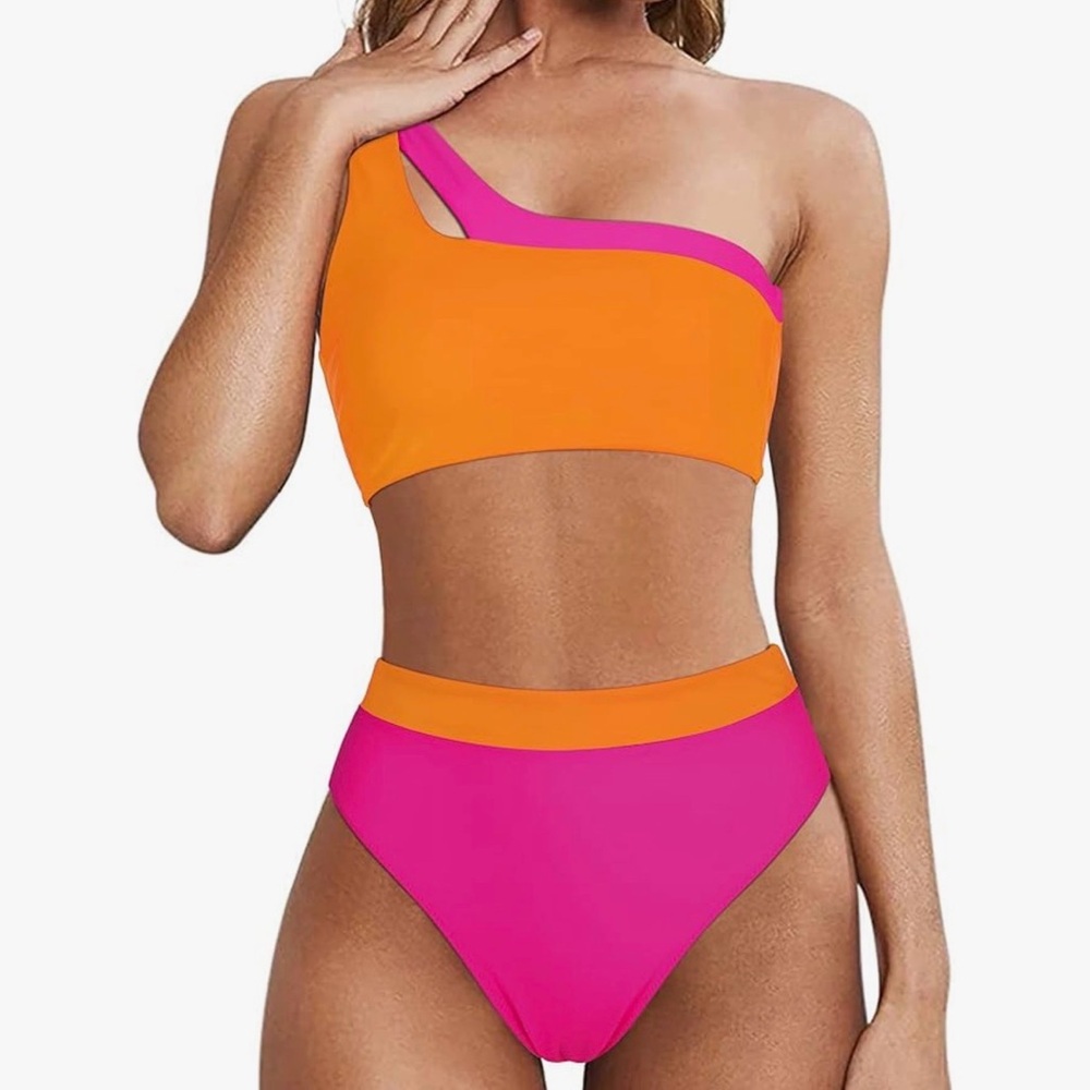 One Shoulder High Waisted Bikini High Cut
